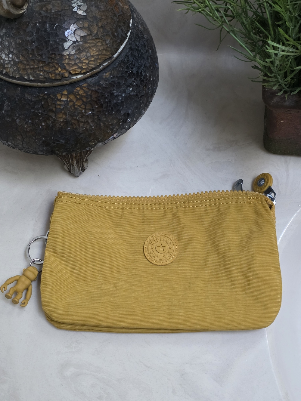 Kipling Money Love World Yellow Nylon Zip Wallet with Monkey Charm